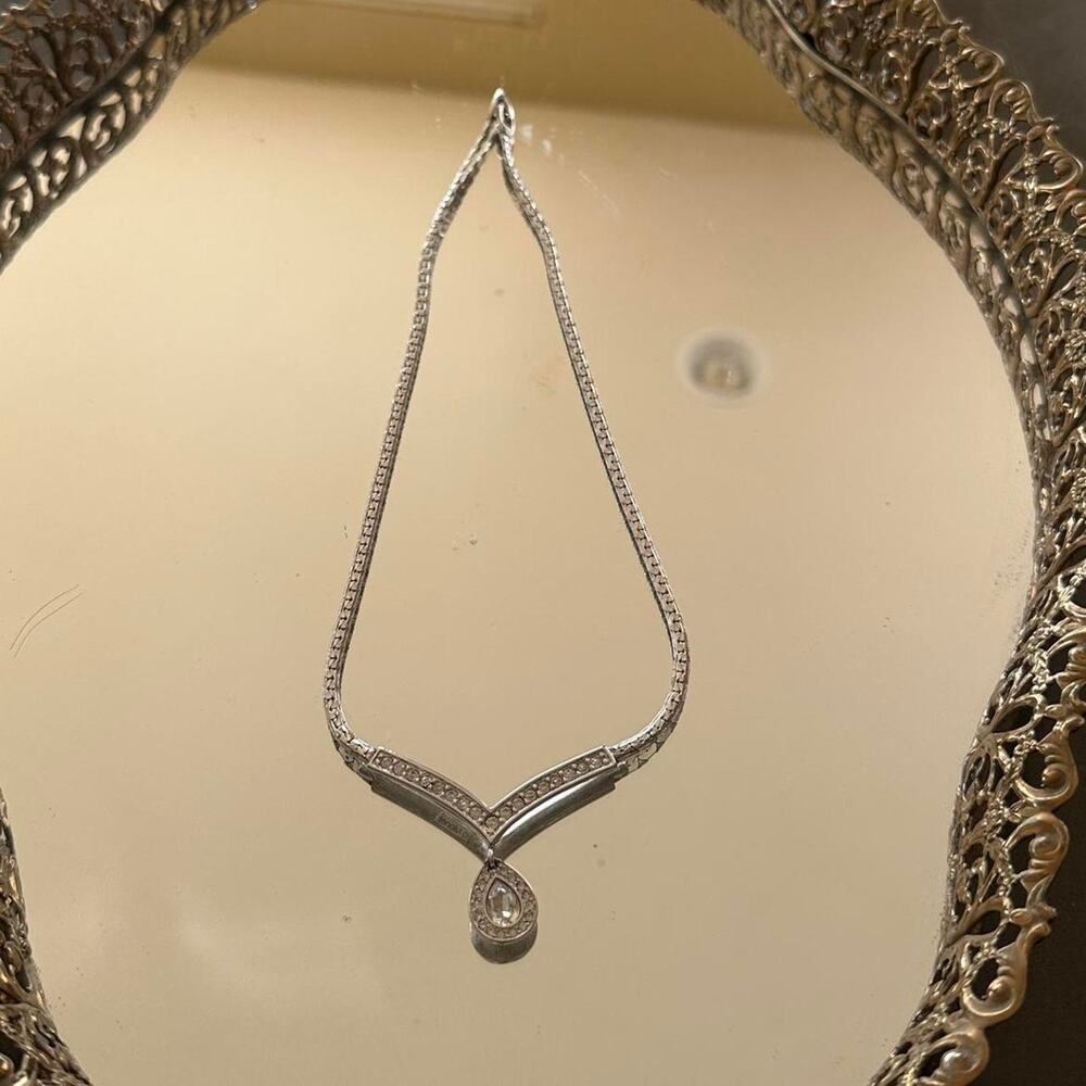 Monet Vintage Silver-Tone Crystal Drop Necklace